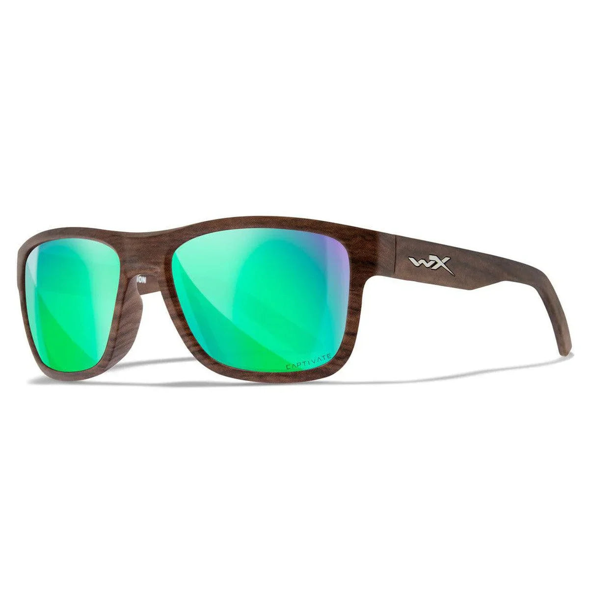 Wiley X Ovation Matte Woodgrain Frame / Green Polarized Mirror Lens