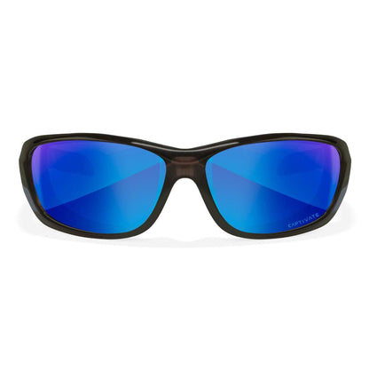 Wiley X Gravity Black Crystal frame with Captivate polarized blue mirror lens