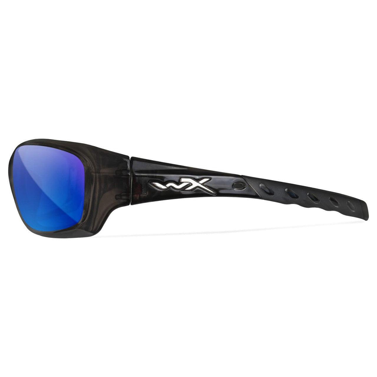 Wiley X Gravity Black Crystal frame with Captivate polarized blue mirror lens side