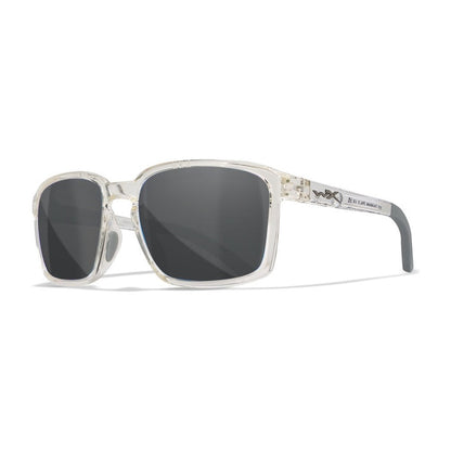Wiley X Alfa Z87 safety sunglasses - Gloss Clear Crystal Frame / Polarized Blue Mirror Lens