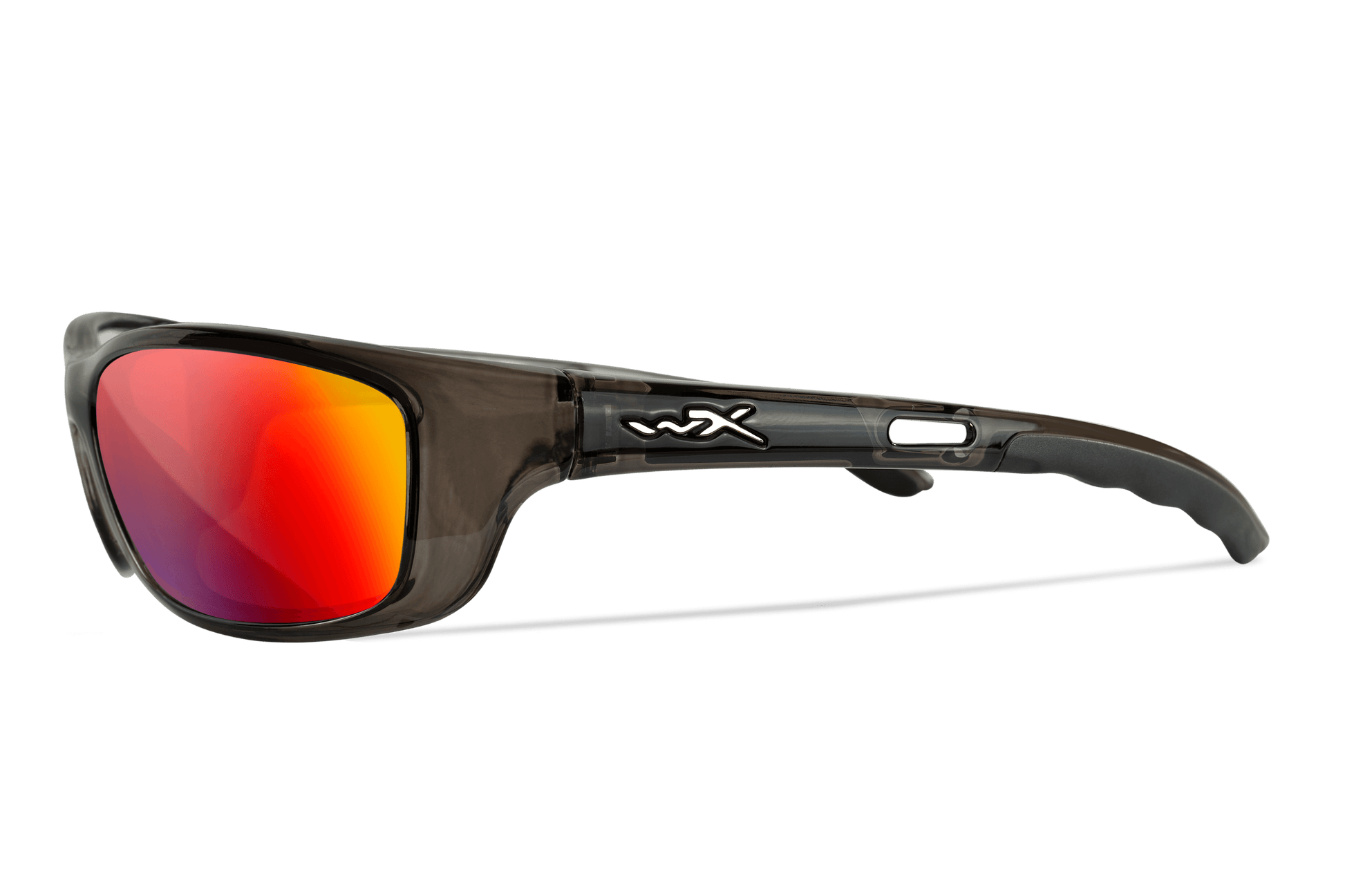 Wiley X P-17 Black Crystal frame, Captivate polarized red mirror lens side