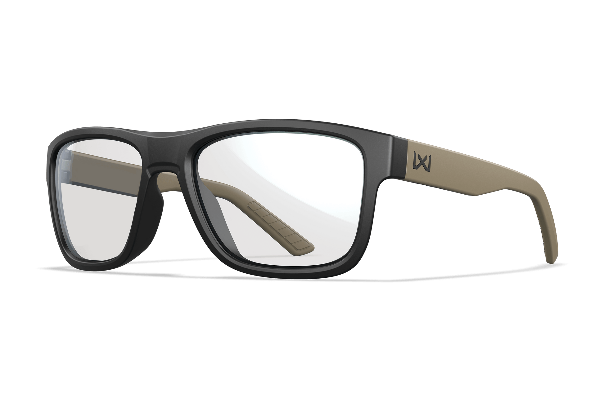 Wiley X Ovation Z87 safety sunglasses - Matte Black & Tan Frame / Tungsten Mirror Mirror Lens