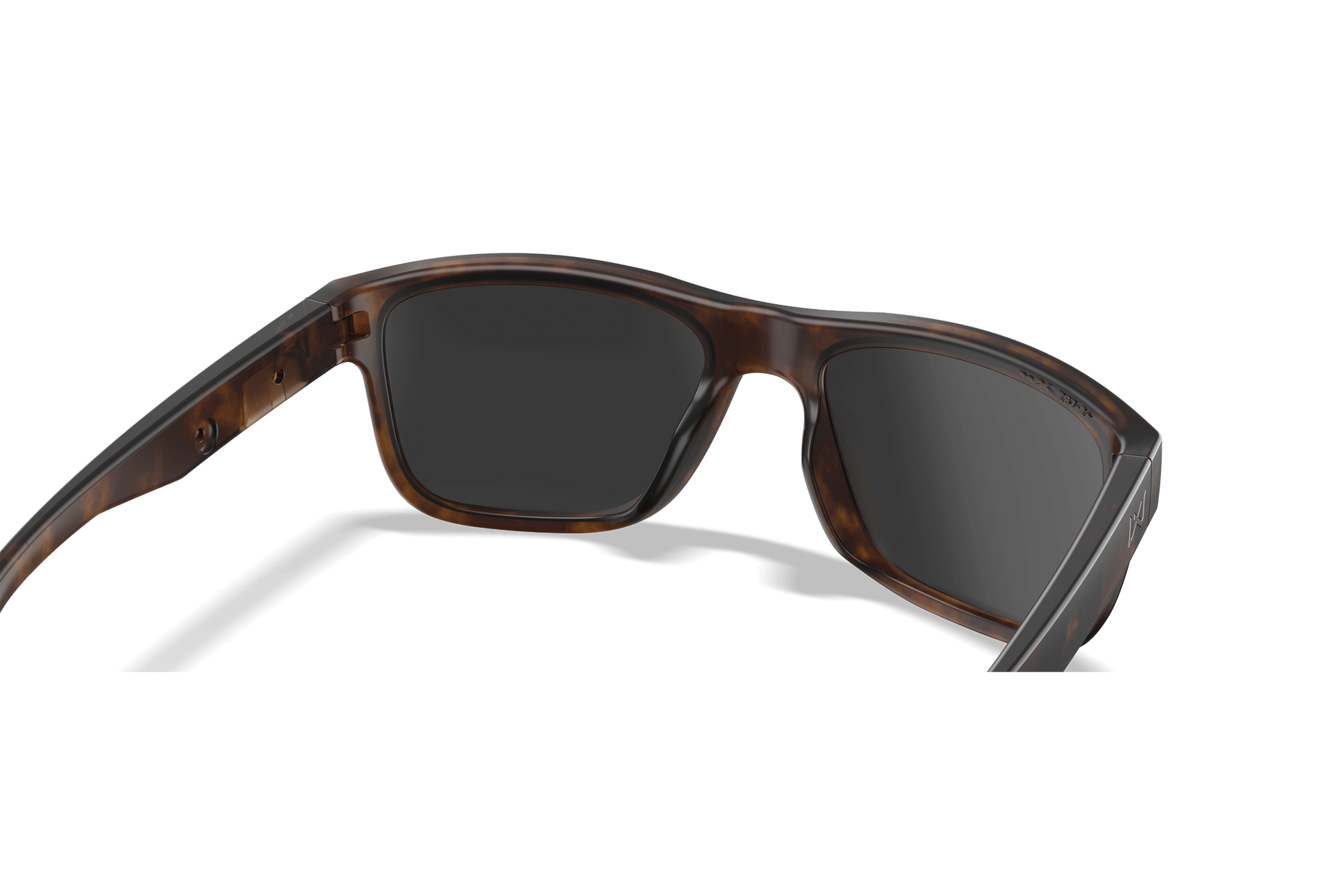 Wiley X Ovation Matte Tortoise frame, Captivate polarized black mirror lens back