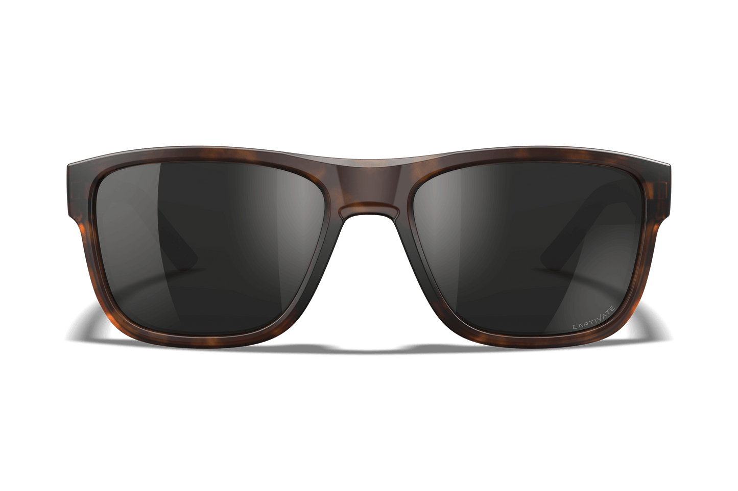 Wiley X Ovation Matte Tortoise frame, Captivate polarized black mirror lens