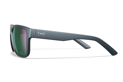 Wiley X Ovation Matte Graphite Grey frame, Captivate polarized green mirror lens side