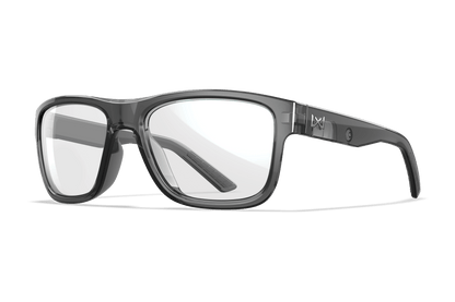 Wiley X Ovation Z87 safety sunglasses - Gloss Crystal Dark Grey Frame / Blue Polarized Mirror Lens